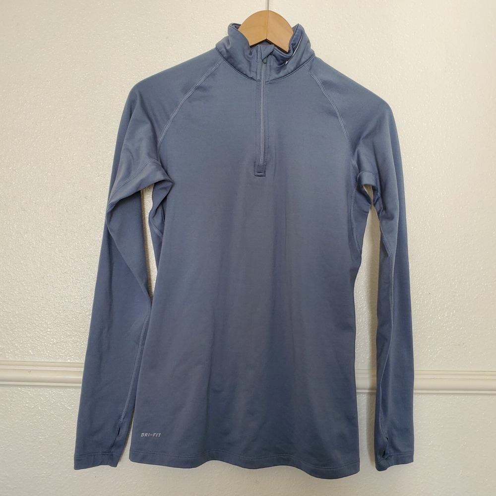 Nike Pro Combat Dri-FIT Quarter Zip Long Sleeve Compression Top Blue Gray Med